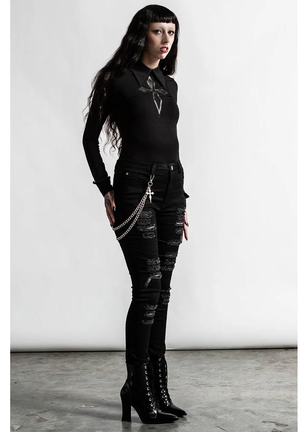 Killstar RIP Slash Jeans Black