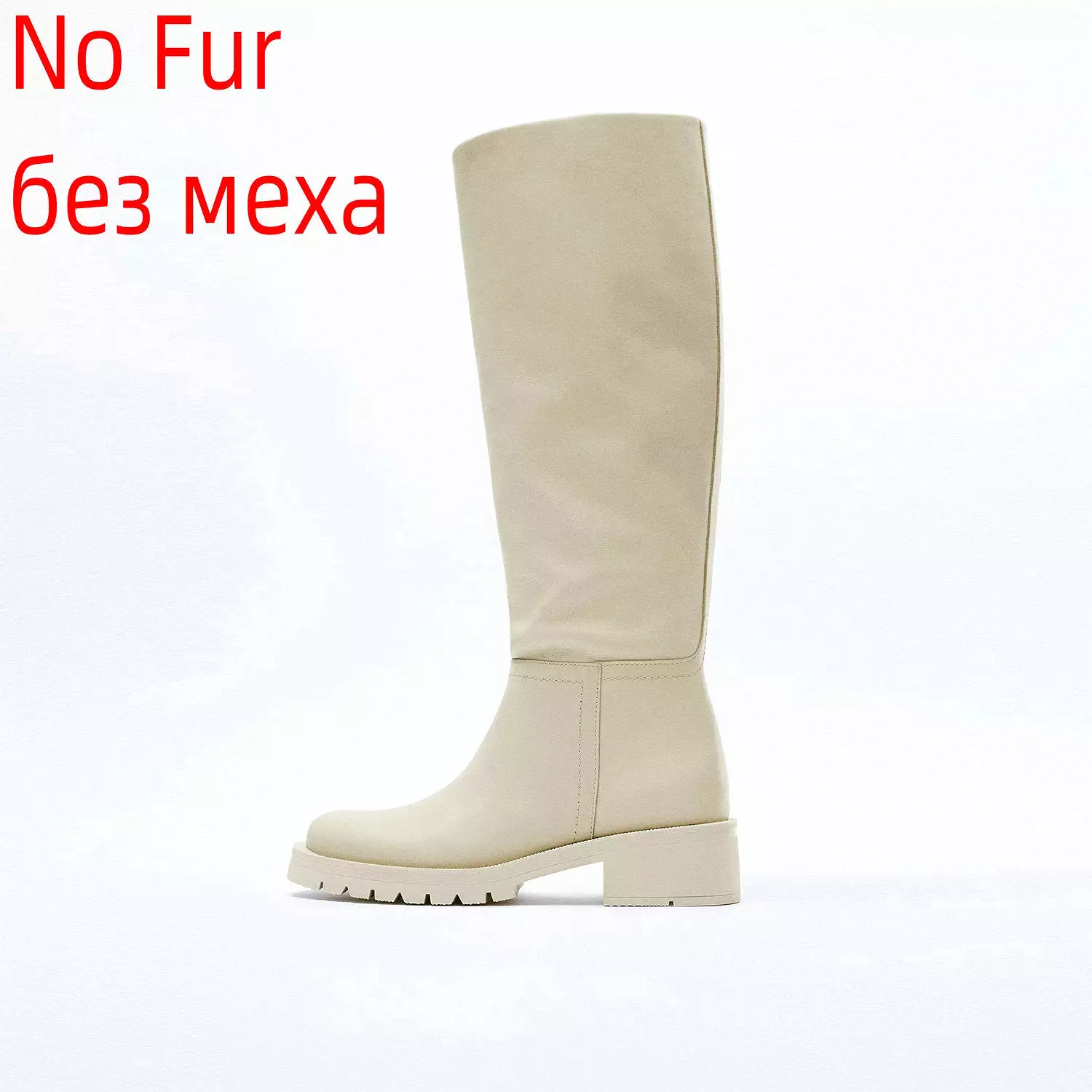 Knee High Boots Full Cow Leather Warm Flats Thick High Heels Motorcycle Boots Woman Lady Shoes 34-43