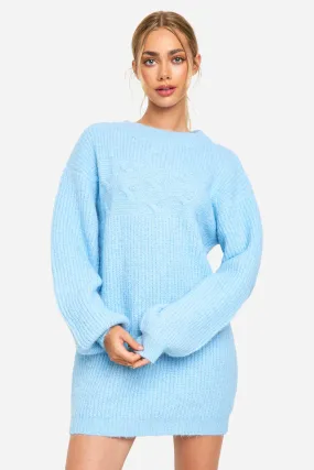 Knitted Crew Neck Mini Sweater Dress