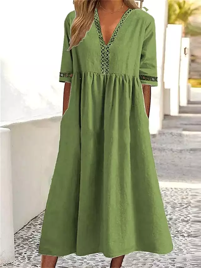 Lantern Sleeve Swing Dress with Backless Design