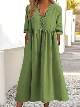 Lantern Sleeve Swing Dress with Backless Design