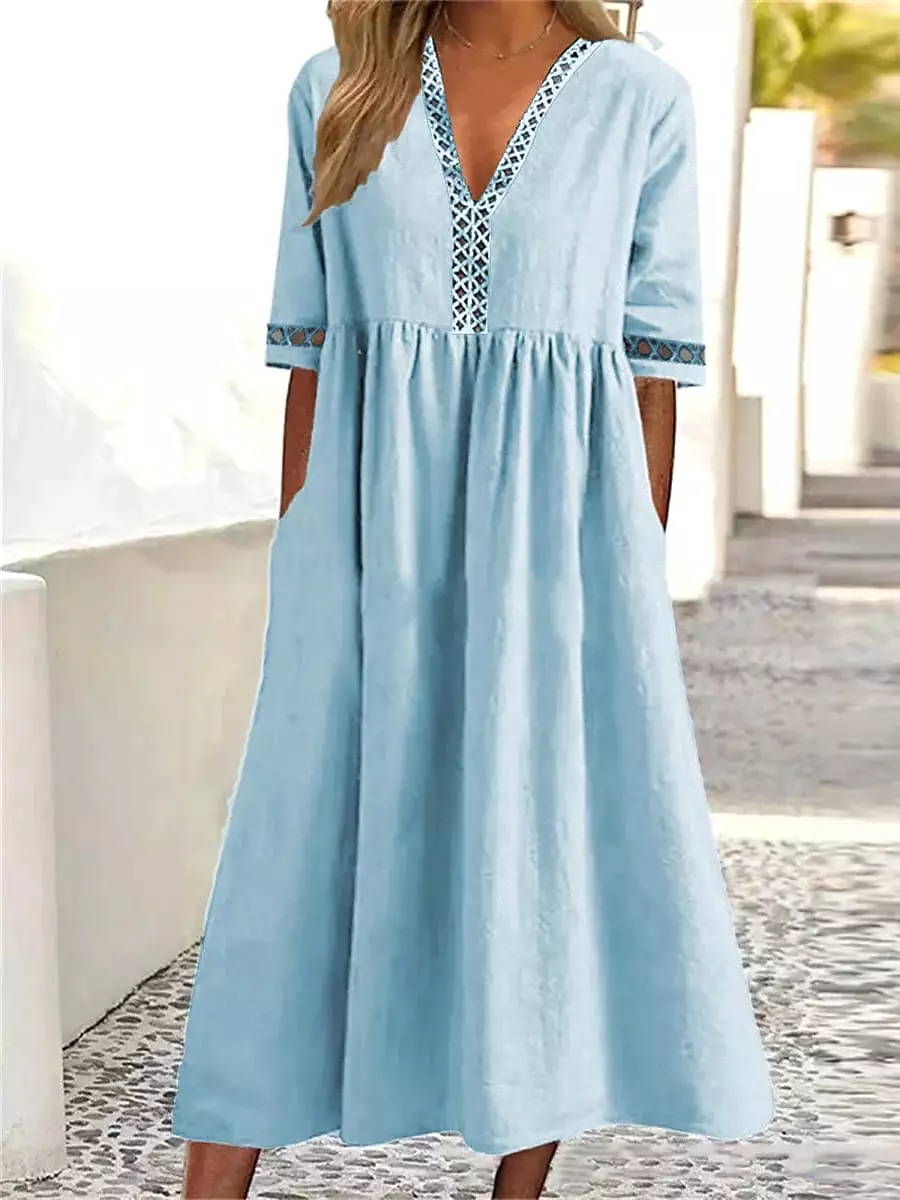 Lantern Sleeve Swing Dress with Backless Design