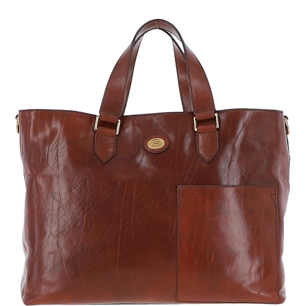 Large Two Section Italian Leather Shopper Bag Brown: 006447401 14