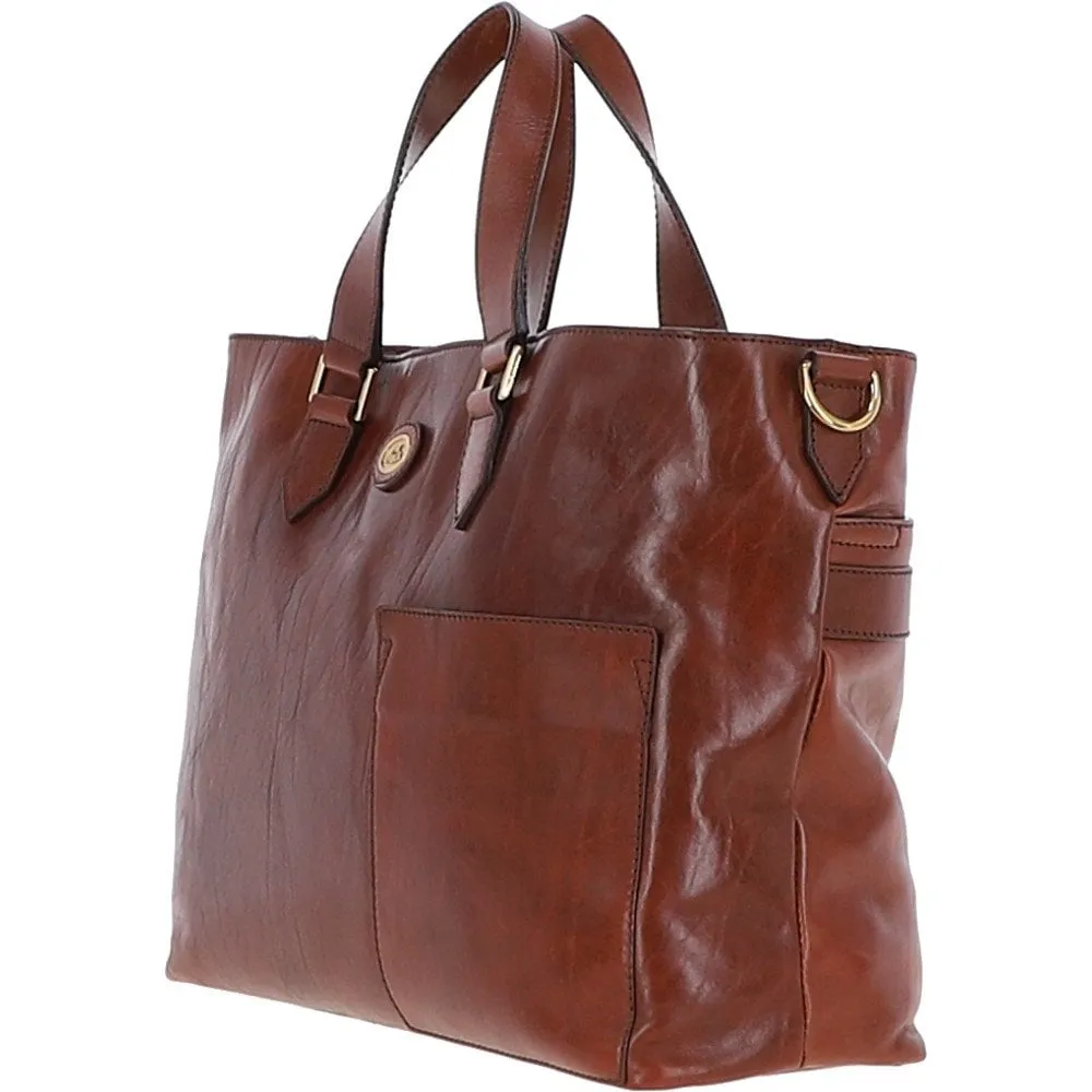 Large Two Section Italian Leather Shopper Bag Brown: 006447401 14