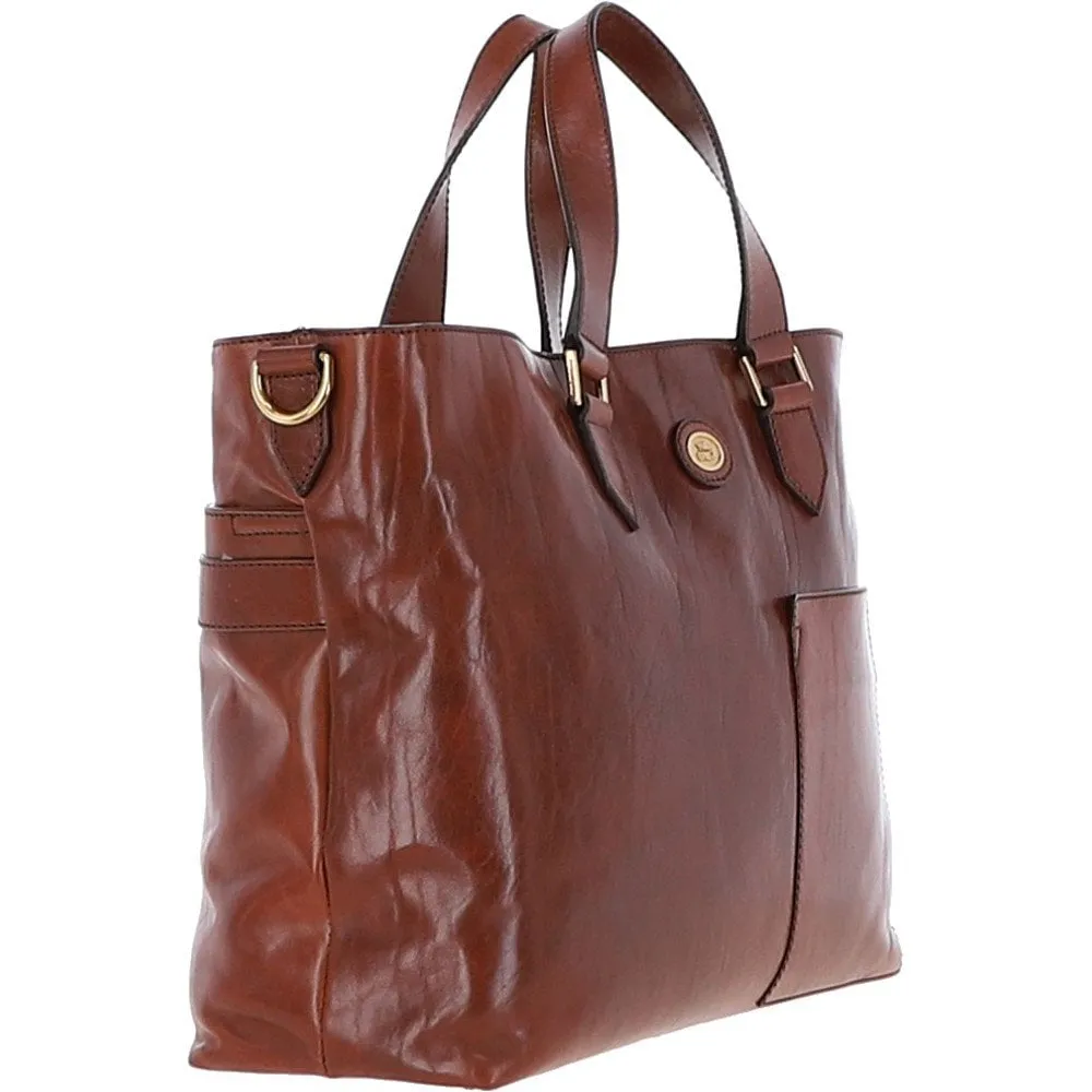 Large Two Section Italian Leather Shopper Bag Brown: 006447401 14