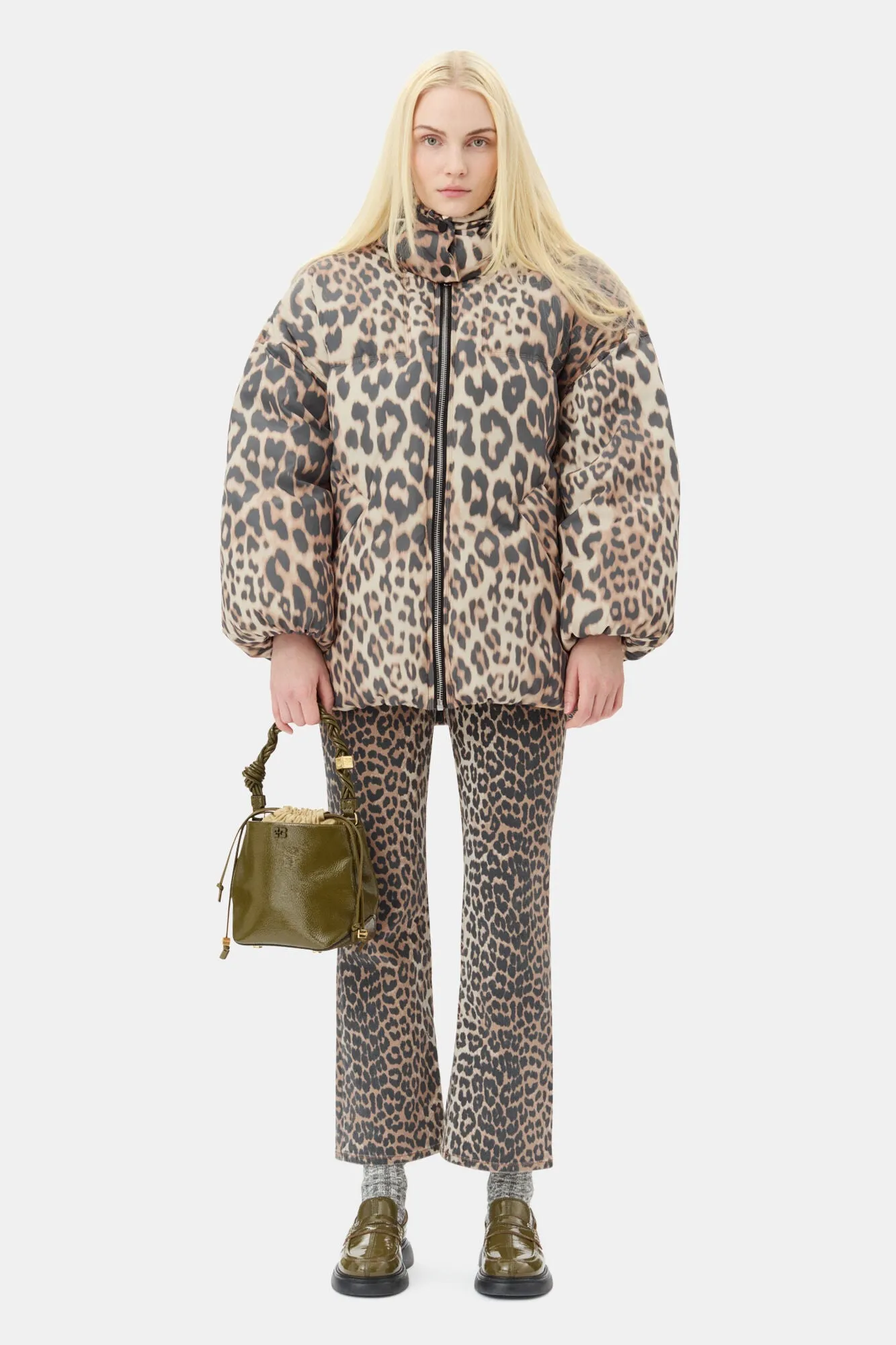 LEOPARD PUFFER JACKET - GANNI