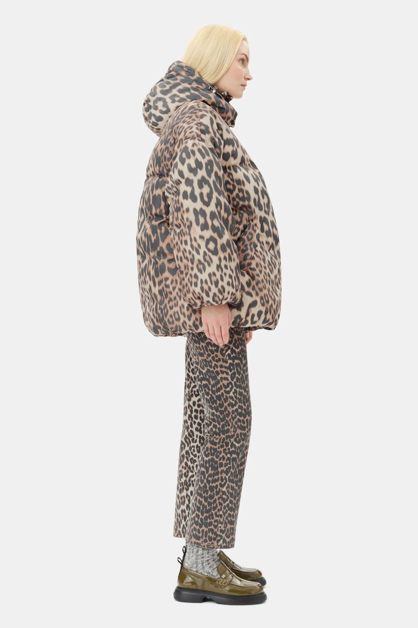 LEOPARD PUFFER JACKET - GANNI