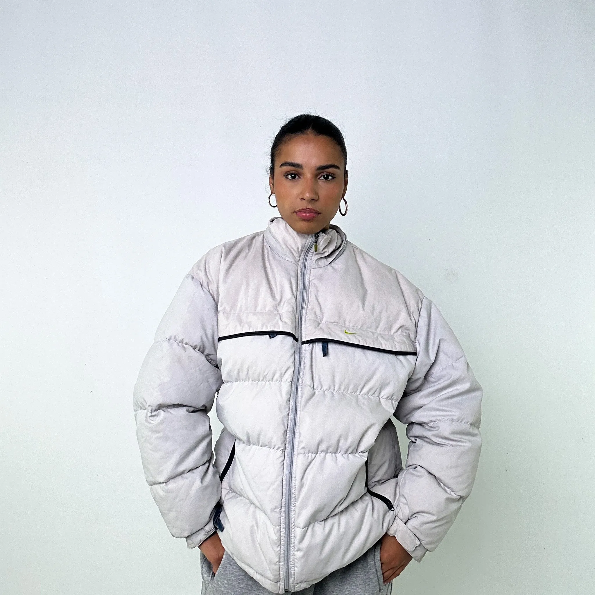 Light Grey 90s NIKE Puffer Jacket Coat (L)