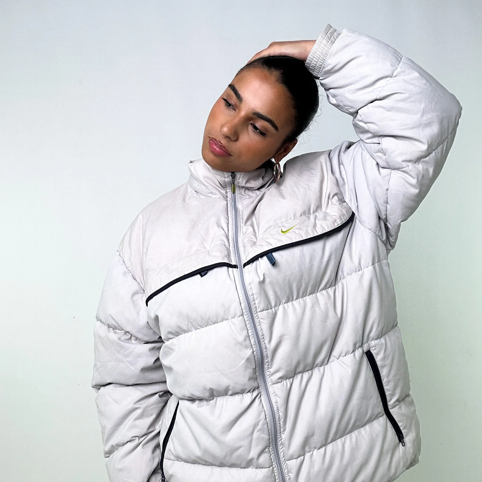 Light Grey 90s NIKE Puffer Jacket Coat (L)