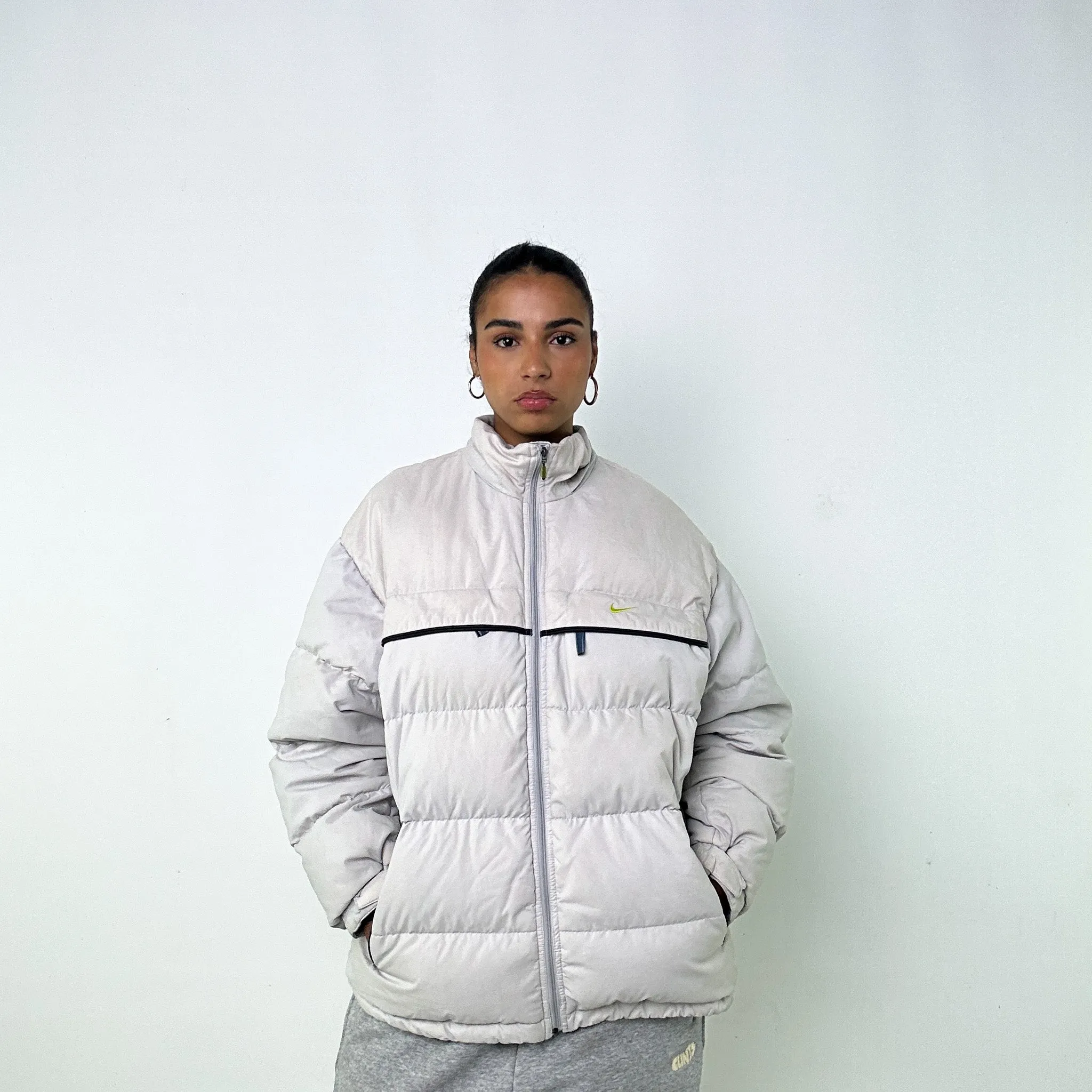 Light Grey 90s NIKE Puffer Jacket Coat (L)