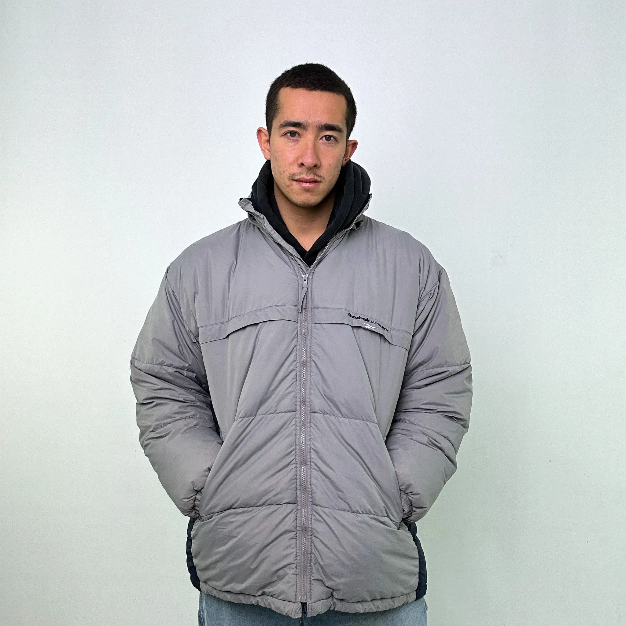 Light Grey 90s Reebok Puffer Jacket Coat (XL)