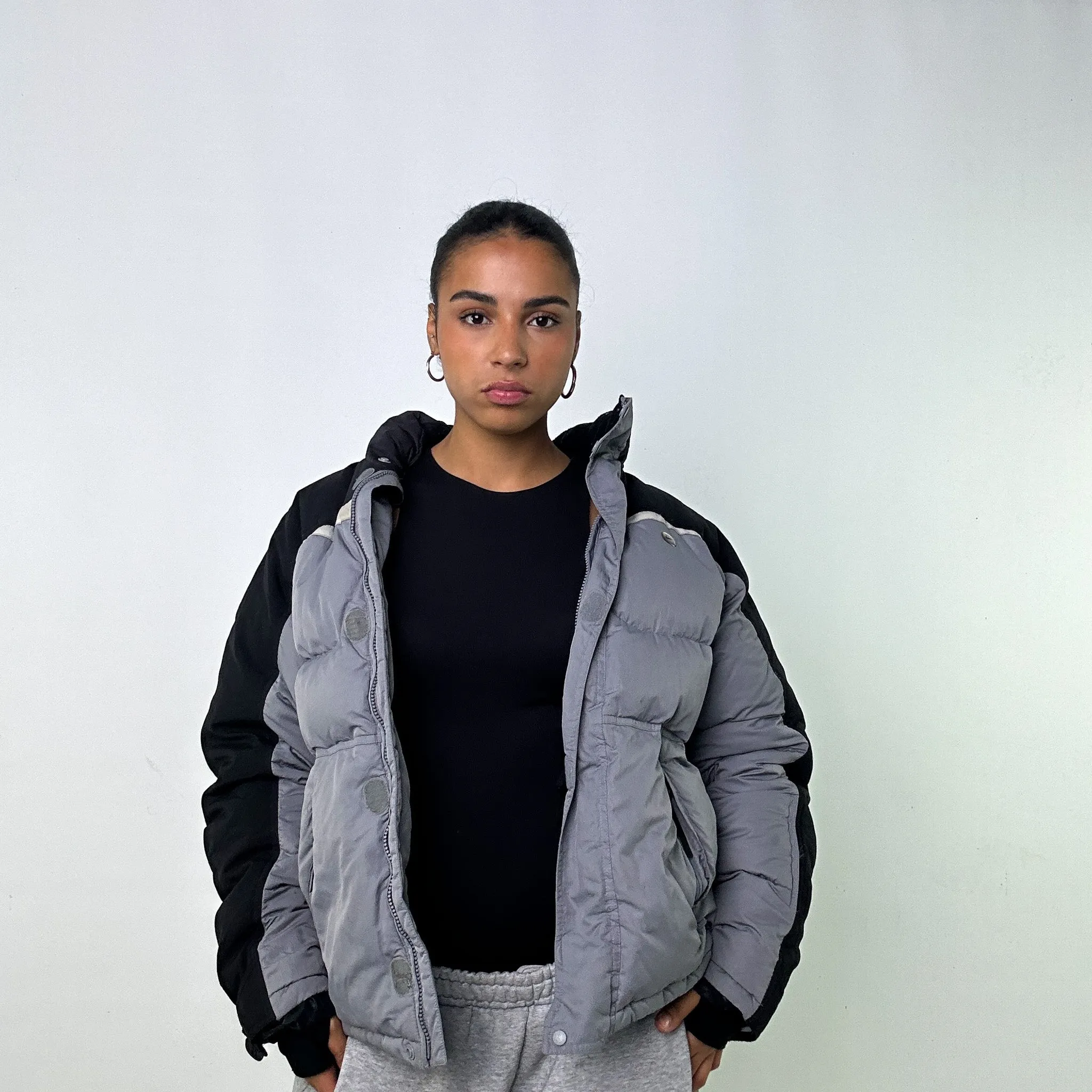 LIGHT GREY Y2KS NIKE PUFFER JACKET COAT (