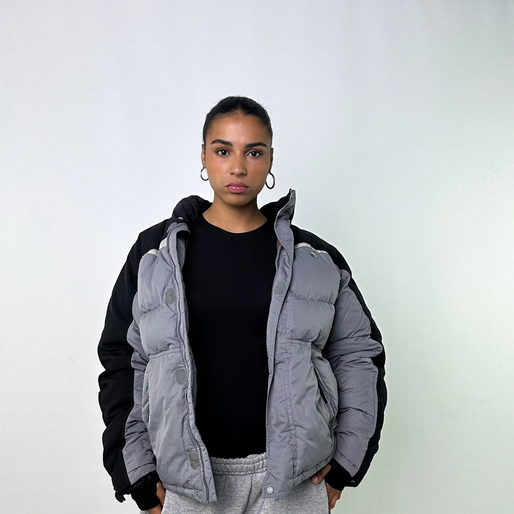 LIGHT GREY Y2KS NIKE PUFFER JACKET COAT (