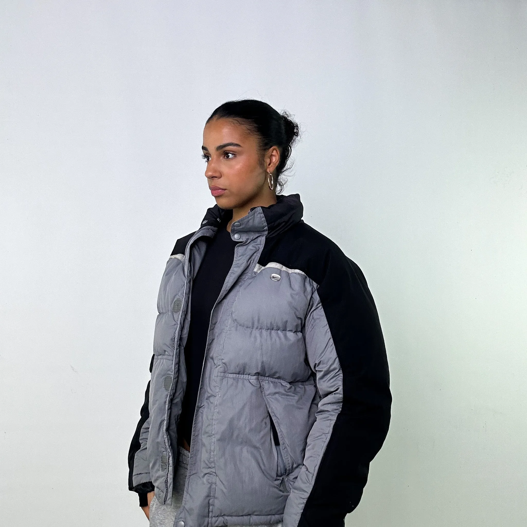 LIGHT GREY Y2KS NIKE PUFFER JACKET COAT (