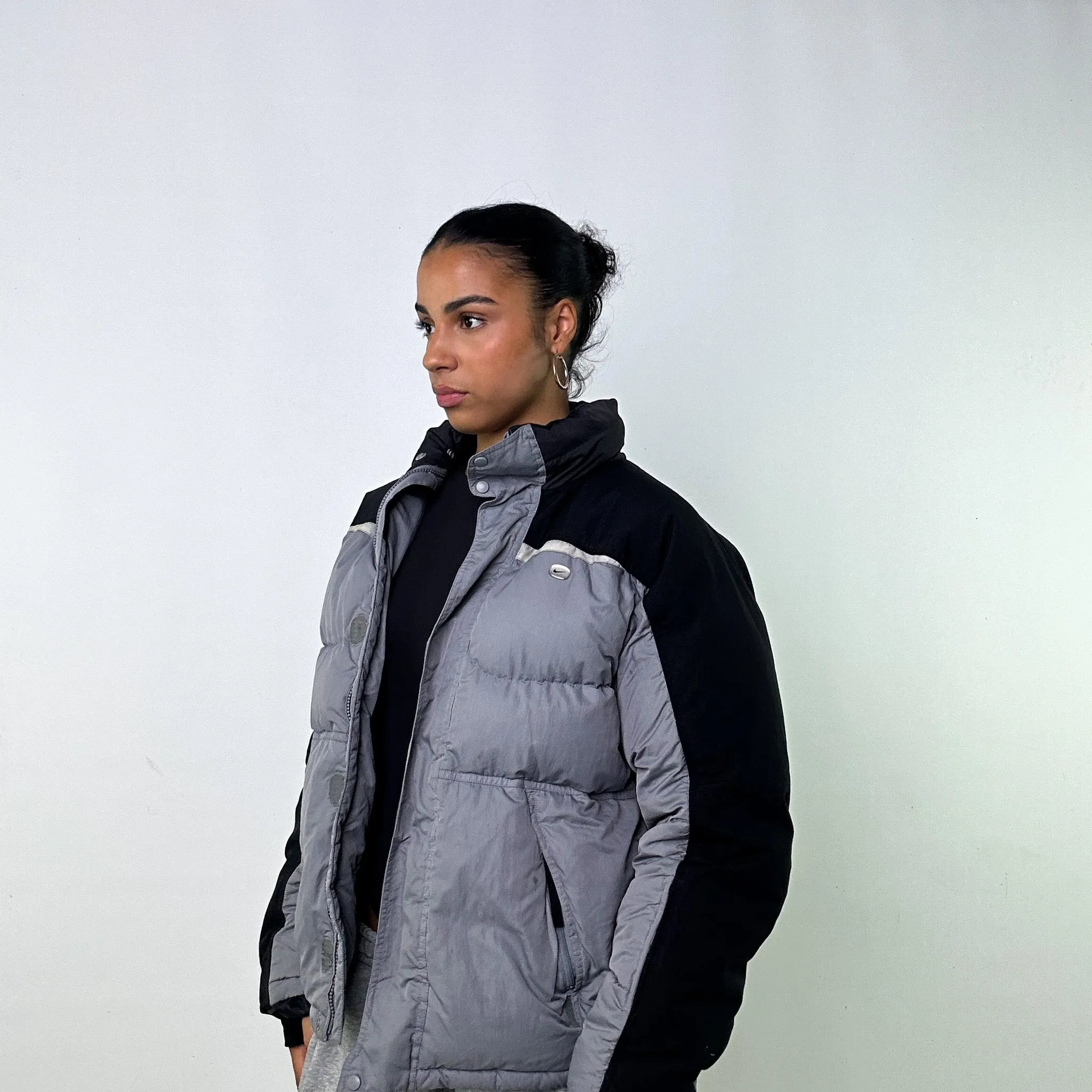 LIGHT GREY Y2KS NIKE PUFFER JACKET COAT (