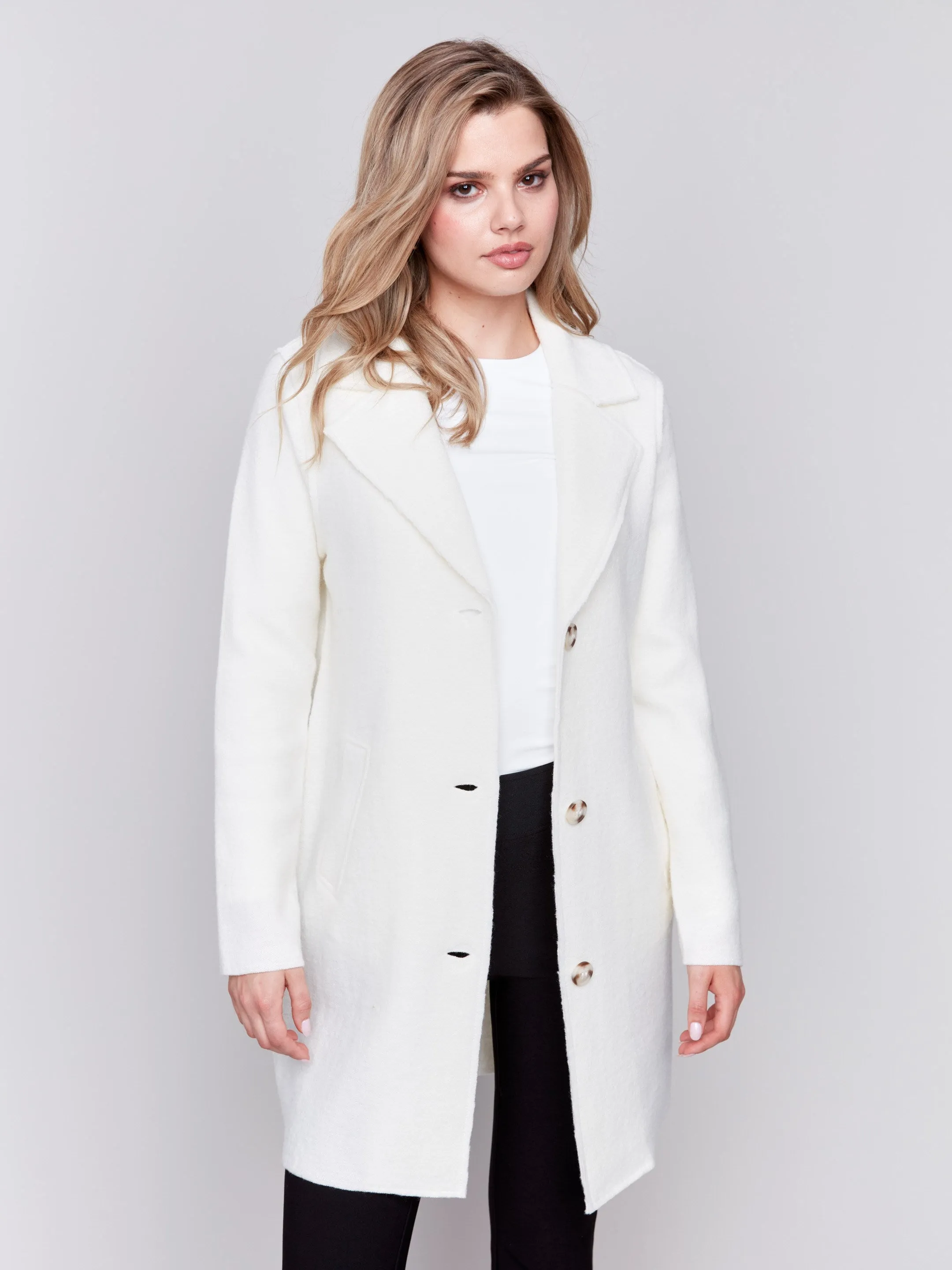 Long Boiled Wool Coat - Ecru