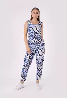 Long Printed Jumpsuit With Waist Drawstring