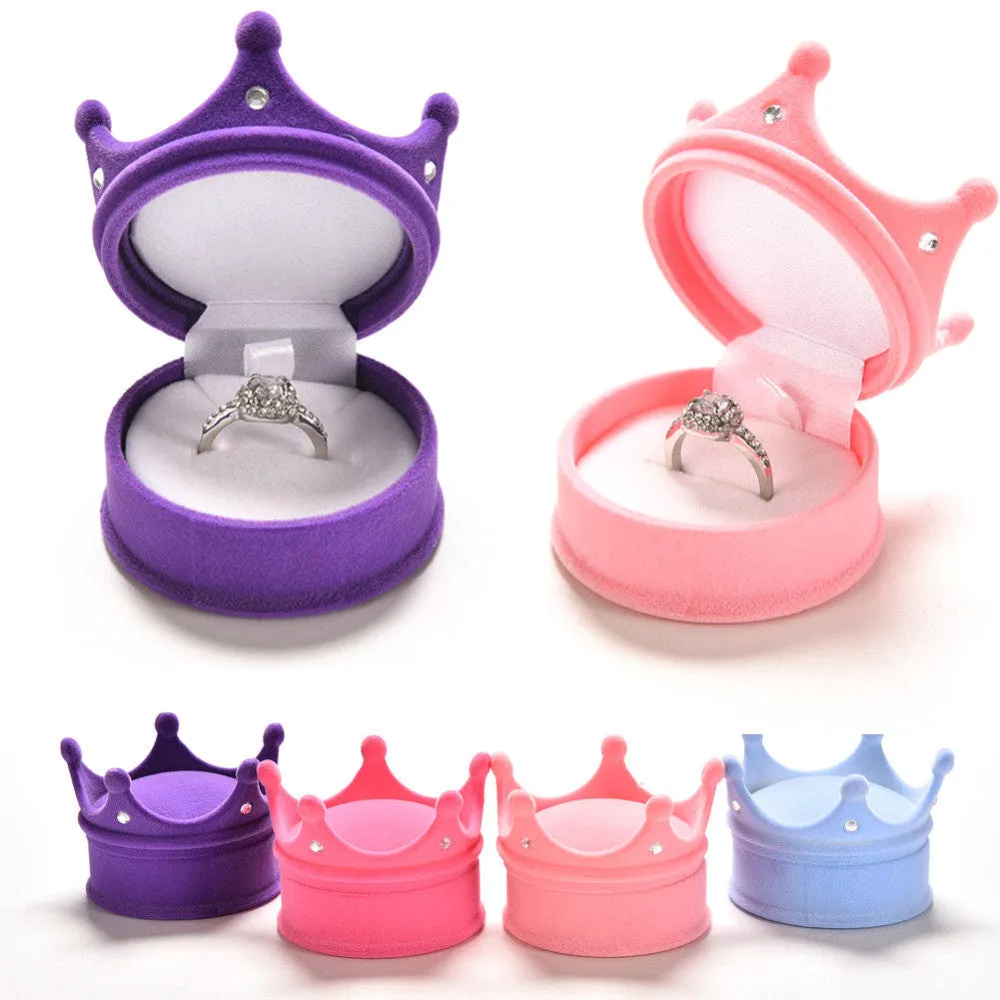 Lovely Princess Crown Shape Jewelry Box Cosmetic Cases Storage Boxes For Necklace ring earring 4colors Wedding Gift Box SM6