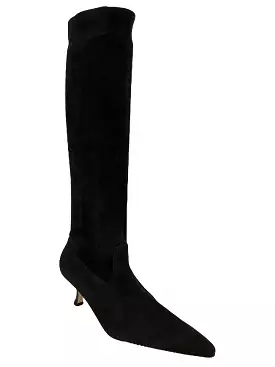 Manolo Blahnik Black Suede Knee High Pointed Boots Size 8.5