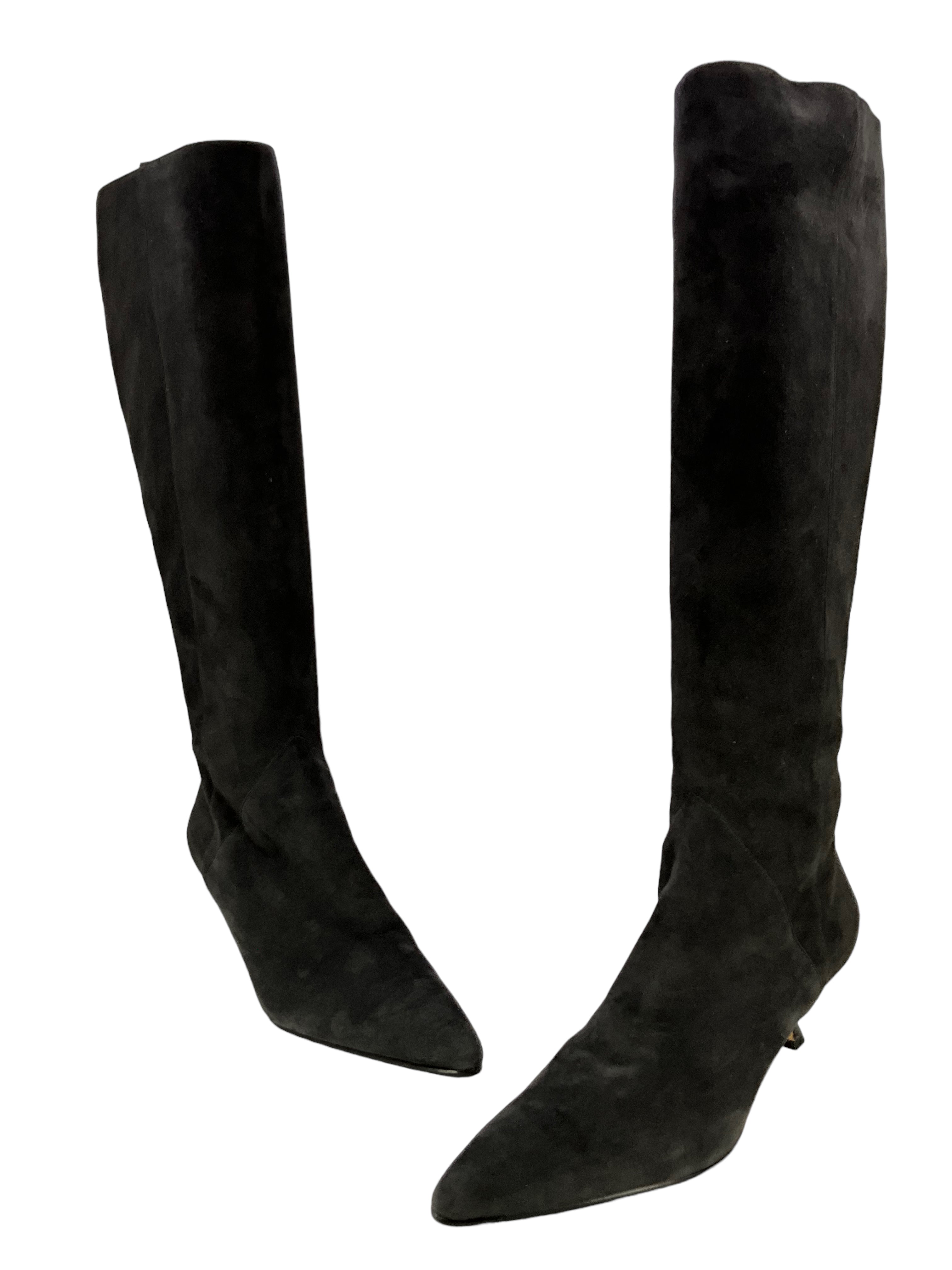 Manolo Blahnik Gray Suede Knee High Pointed Boots Size 11