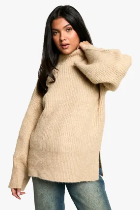 Maternity Oversized High Neck Knitted Sweater