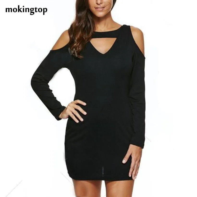 mokingtop Backless Dress Sexy Black Skull Hollow Out Long Sleeve Casual Dress Off Shoulder Dress Vestido Sexy#A11 SM6