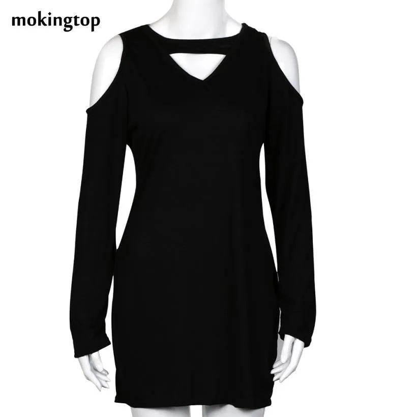 mokingtop Backless Dress Sexy Black Skull Hollow Out Long Sleeve Casual Dress Off Shoulder Dress Vestido Sexy#A11 SM6