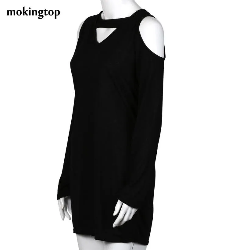 mokingtop Backless Dress Sexy Black Skull Hollow Out Long Sleeve Casual Dress Off Shoulder Dress Vestido Sexy#A11 SM6