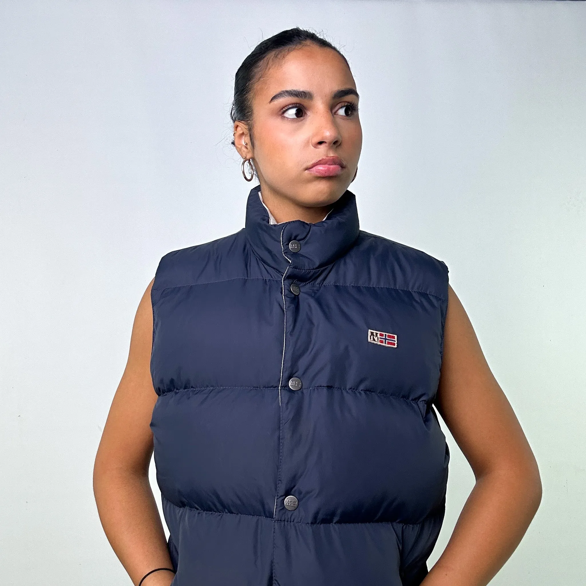 NAVY / CREAM 90S REVERSIBLE NAPAPIJRI PUFFER JACKET COAT GILET (