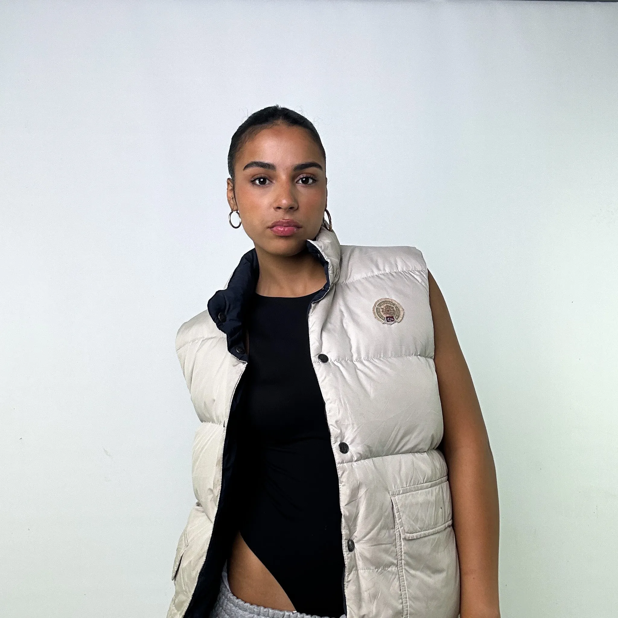 NAVY / CREAM 90S REVERSIBLE NAPAPIJRI PUFFER JACKET COAT GILET (