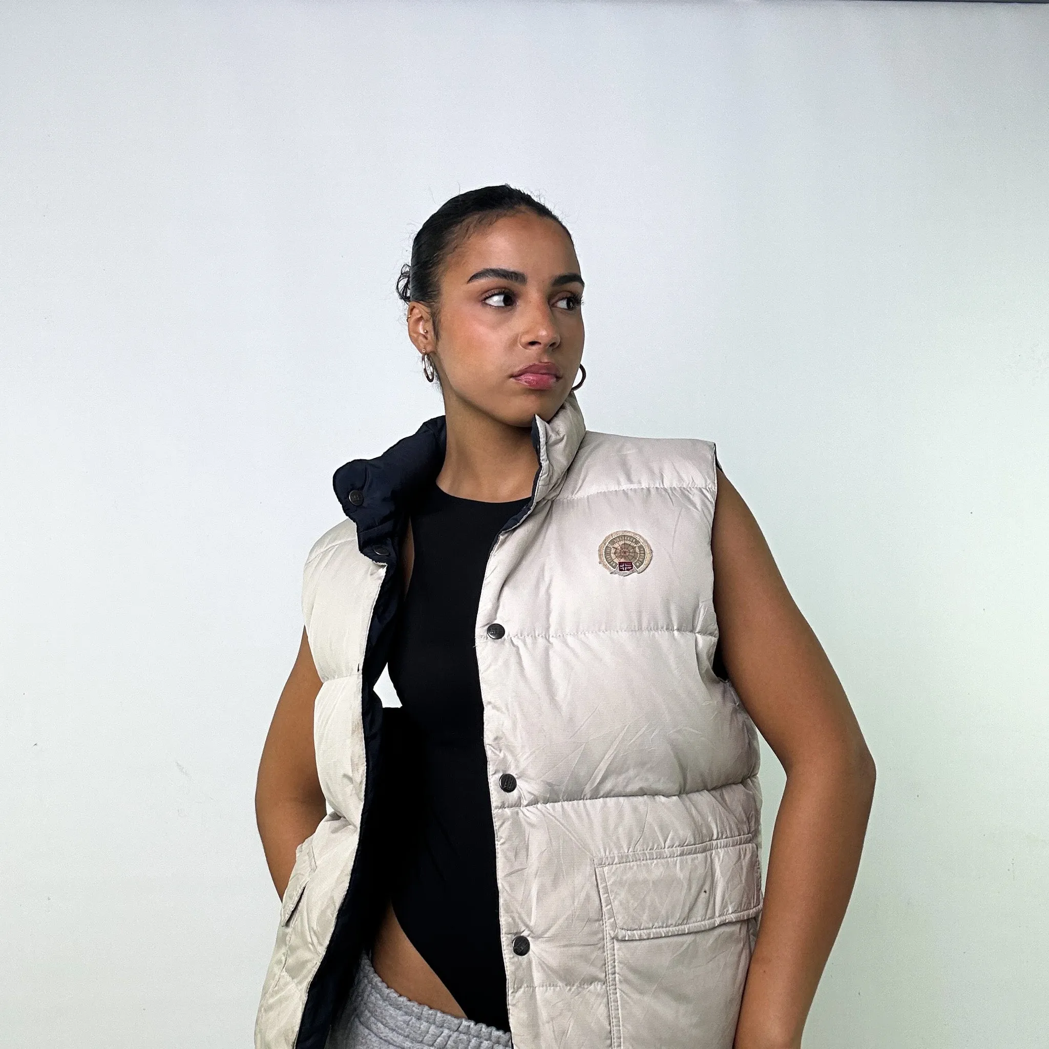 NAVY / CREAM 90S REVERSIBLE NAPAPIJRI PUFFER JACKET COAT GILET (