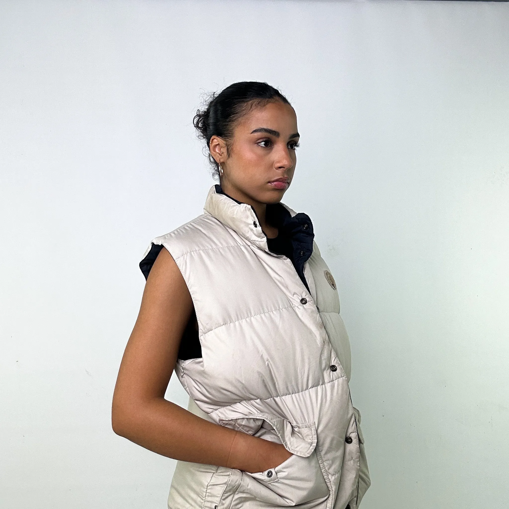 NAVY / CREAM 90S REVERSIBLE NAPAPIJRI PUFFER JACKET COAT GILET (