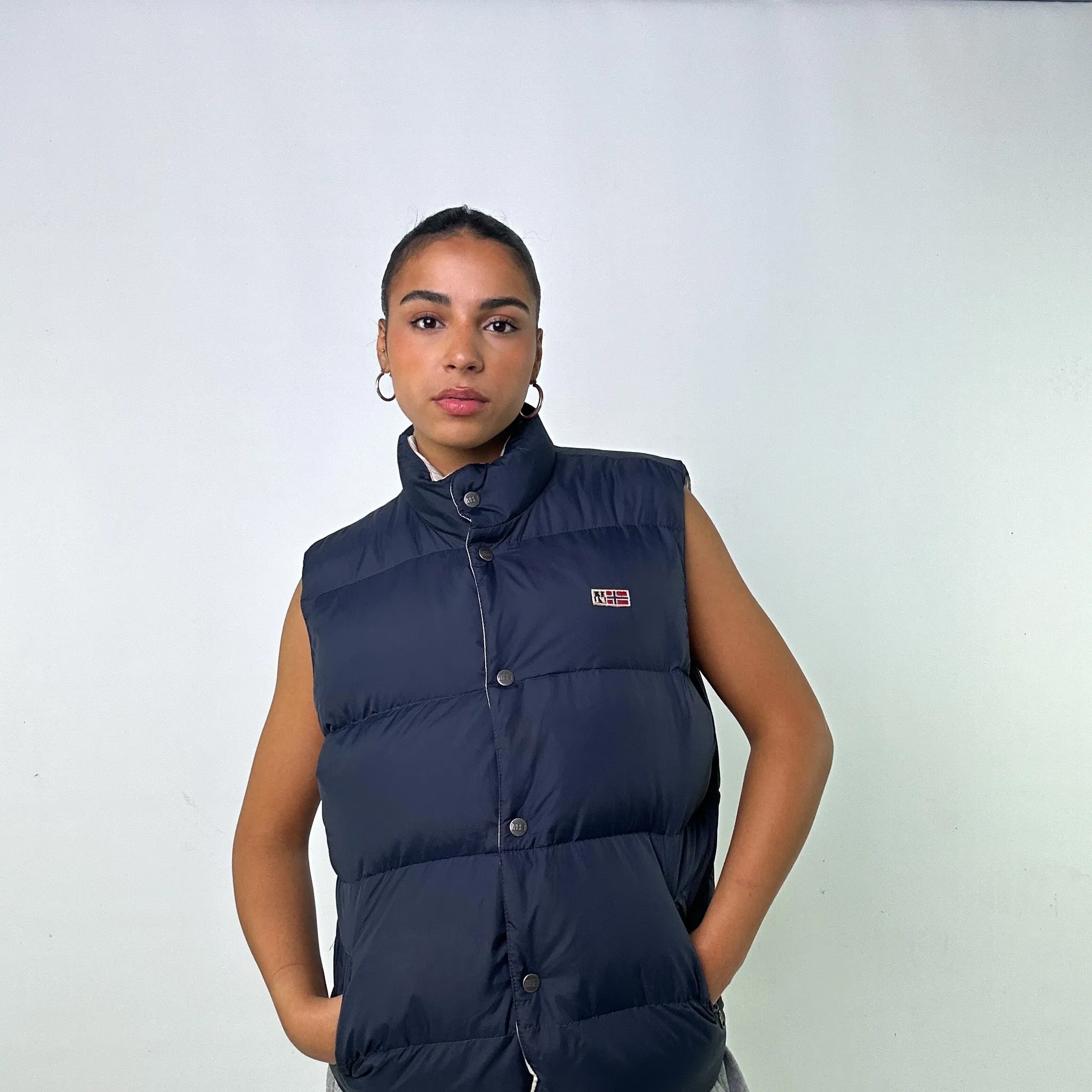 NAVY / CREAM 90S REVERSIBLE NAPAPIJRI PUFFER JACKET COAT GILET (