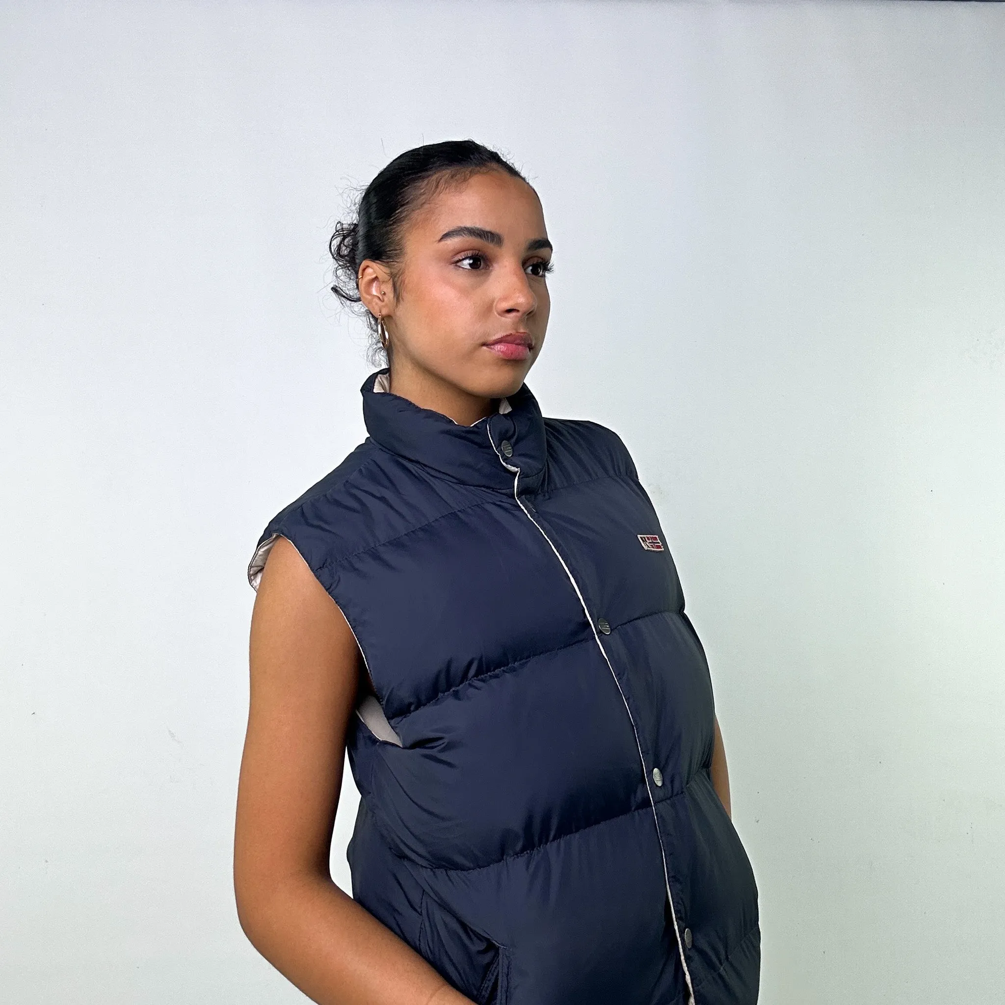 NAVY / CREAM 90S REVERSIBLE NAPAPIJRI PUFFER JACKET COAT GILET (