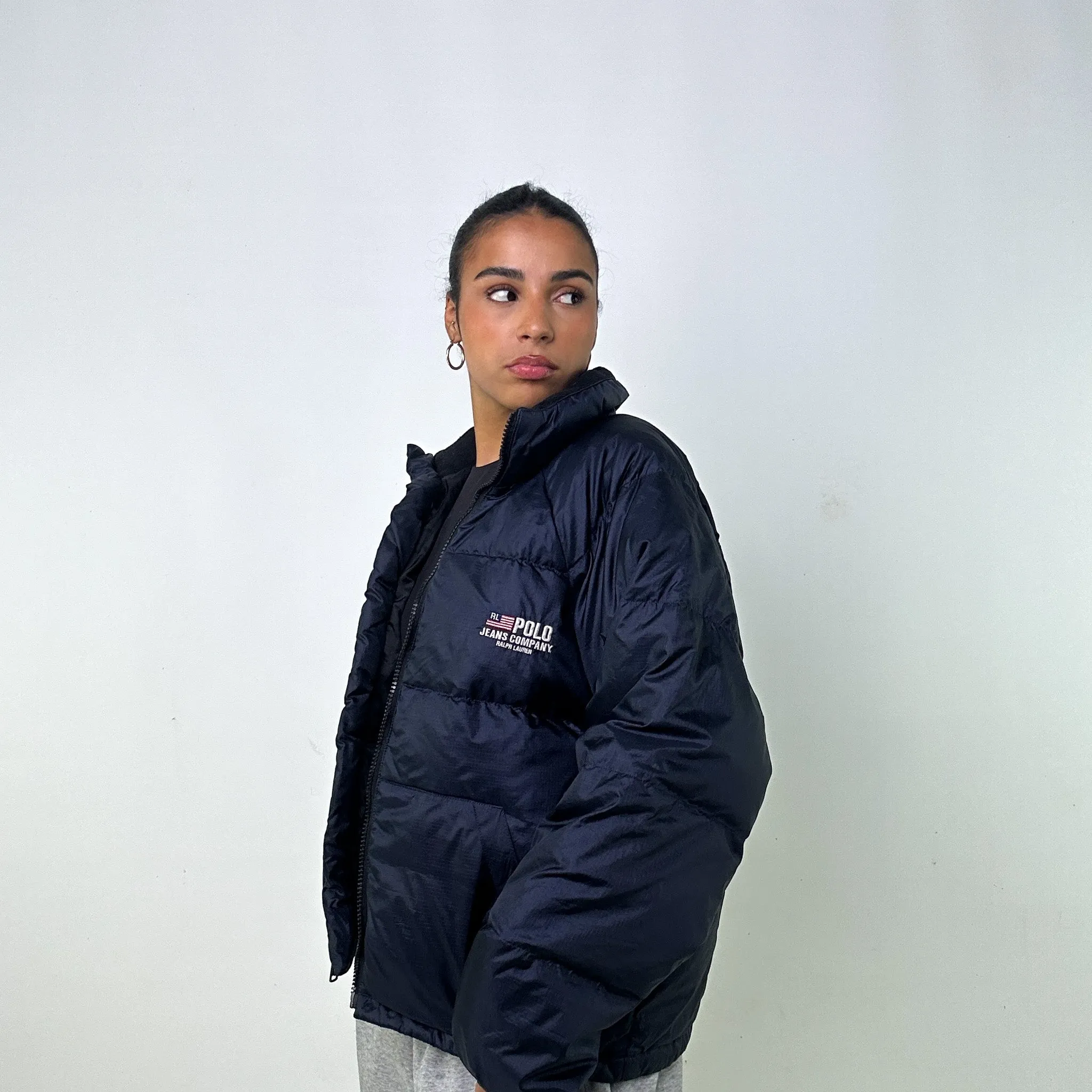 Navy Blue 90s Polo Jeans Ralph Lauren Puffer Jacket Coat (L)