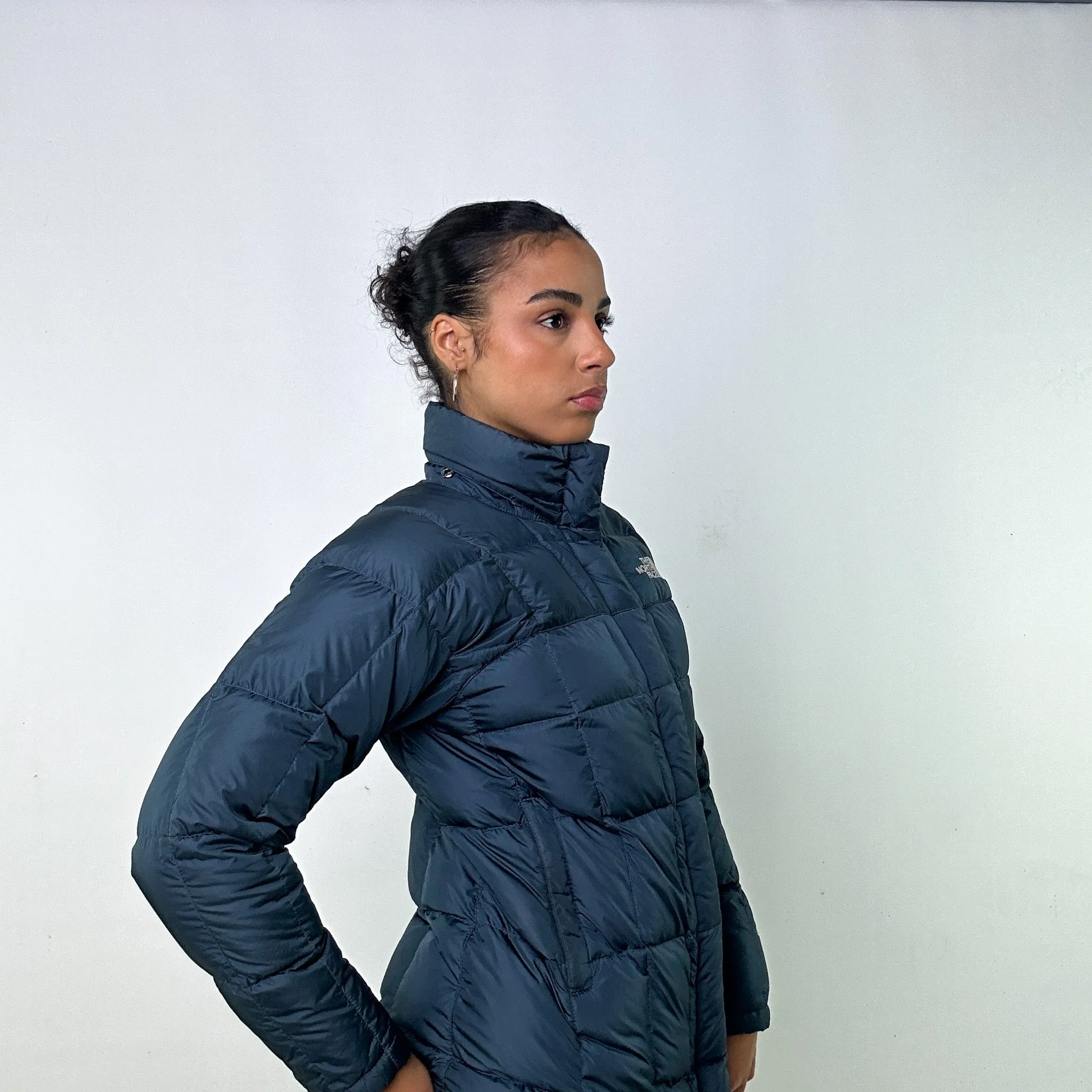 Navy Blue y2ks The North Face Long line Puffer Jacket Coat (XS)