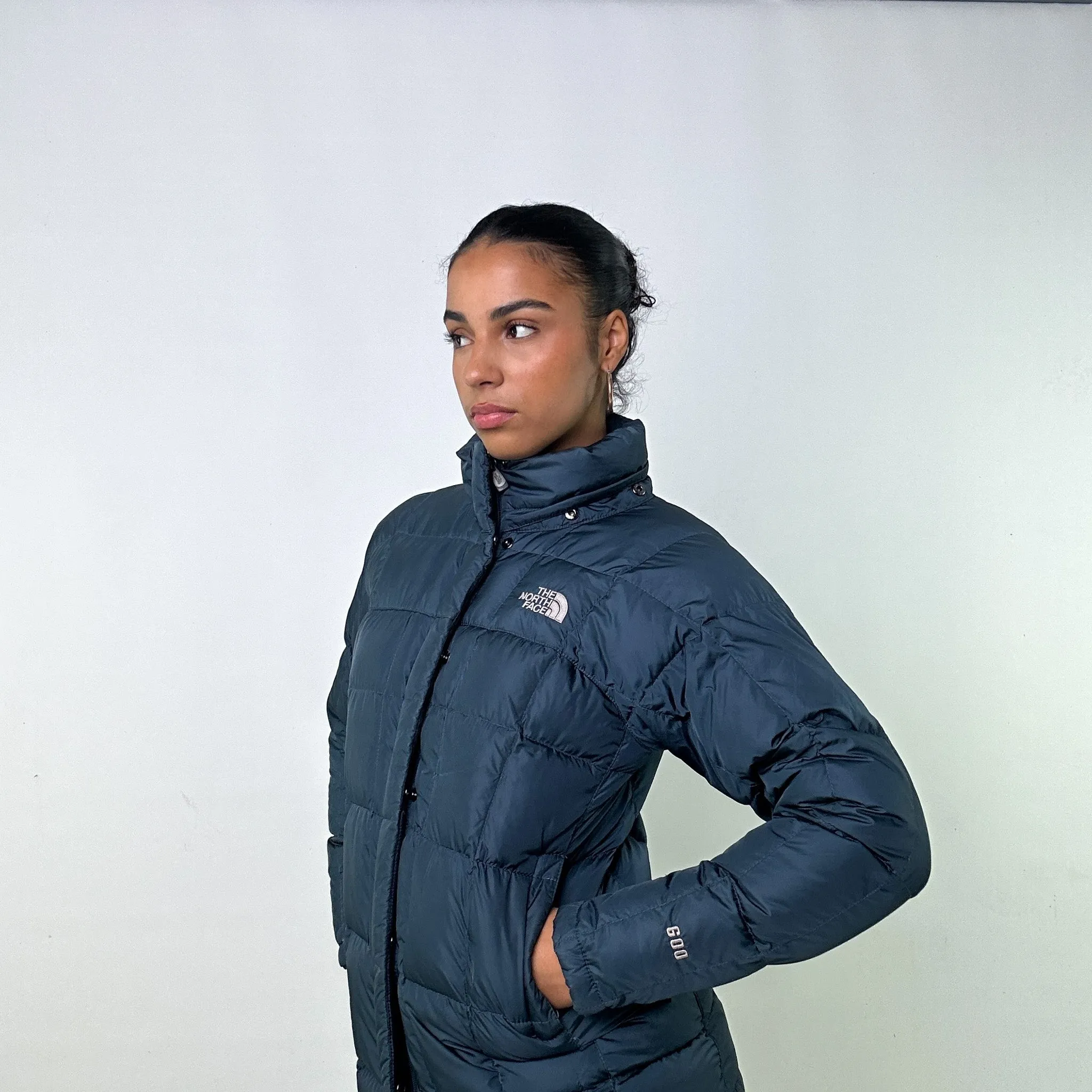 Navy Blue y2ks The North Face Long line Puffer Jacket Coat (XS)