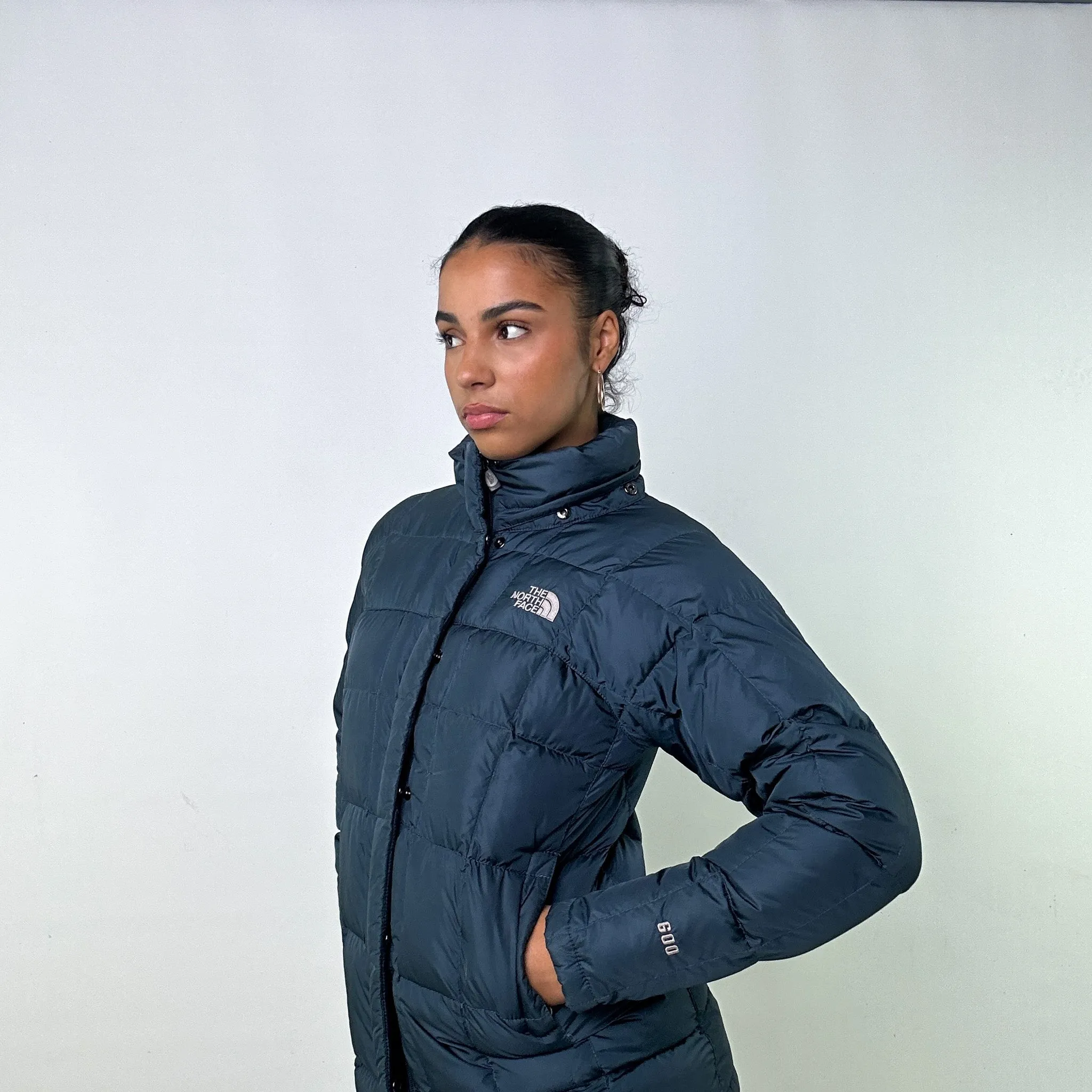 Navy Blue y2ks The North Face Long line Puffer Jacket Coat (XS)