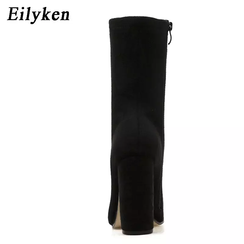 New Flock Ankle Boots Pointed Toe Heel Zipper