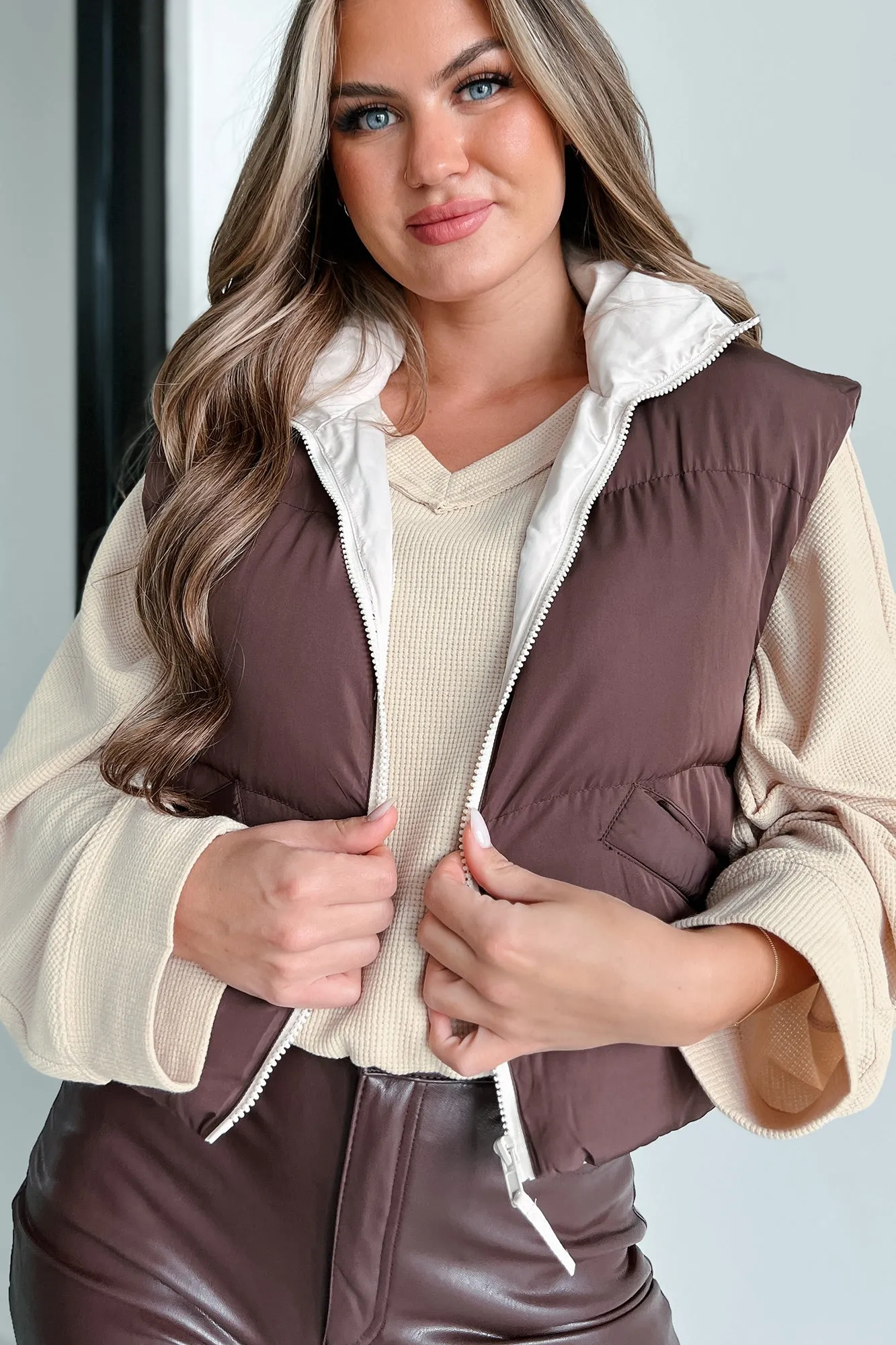 Out Exploring Crop Puffer Vest (Chocolate)