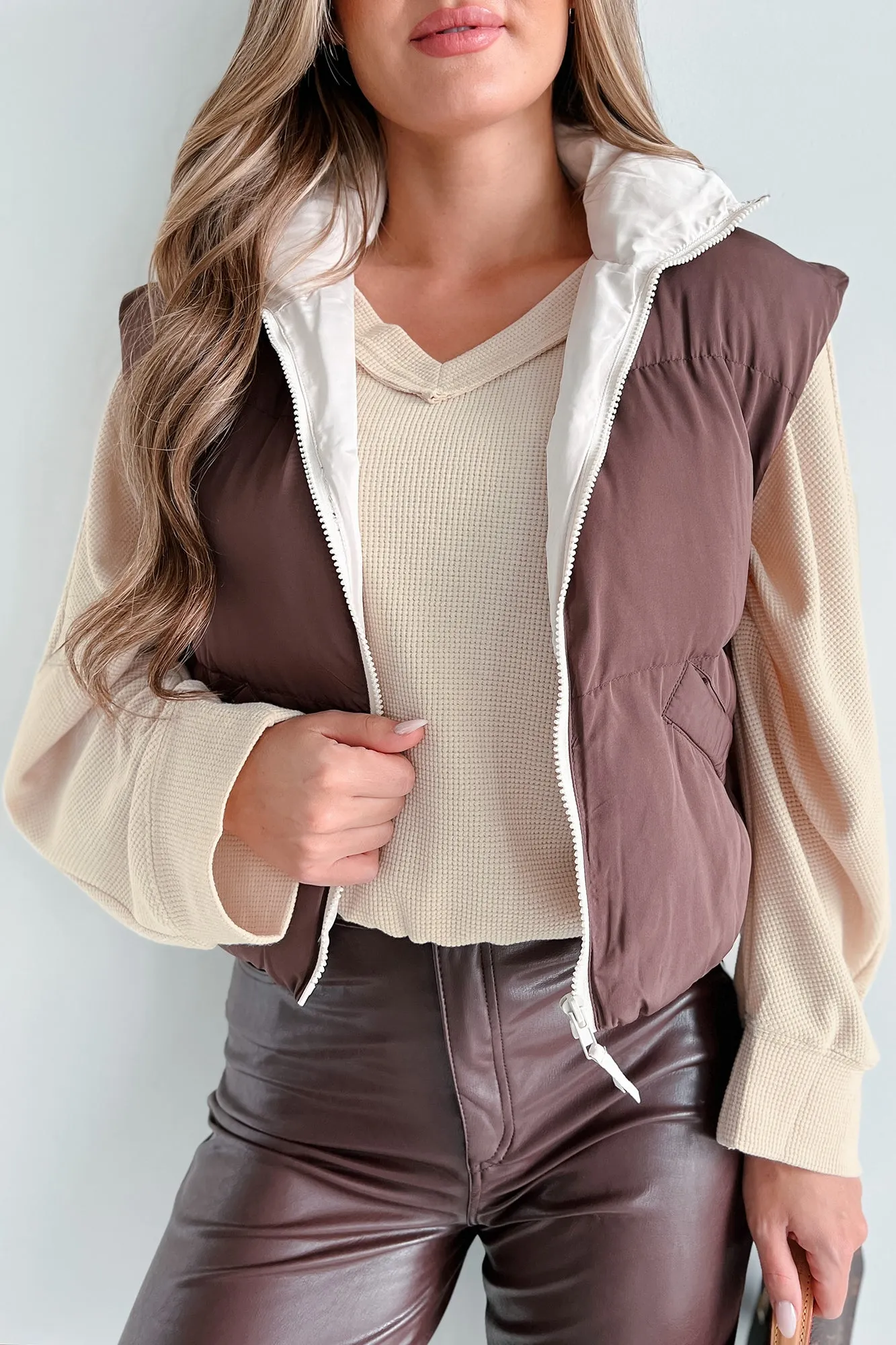 Out Exploring Crop Puffer Vest (Chocolate)