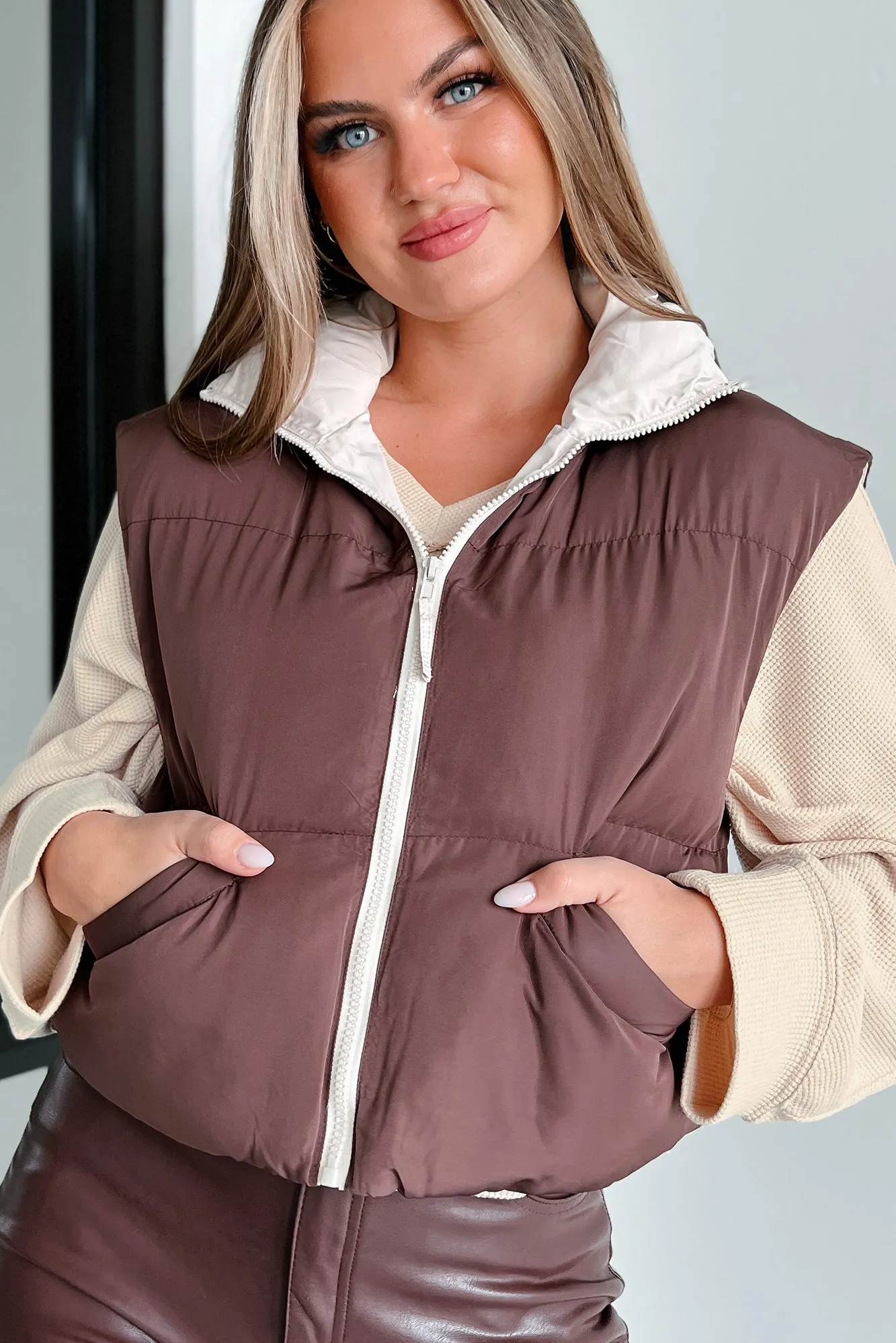 Out Exploring Crop Puffer Vest (Chocolate)