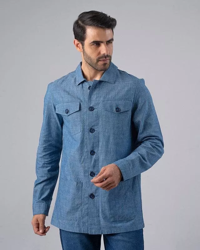 OVERSHIRT WITH POCKETS  - BLUE