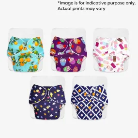 Pack of 5 BASIC Diaper, New & Improved with EasySnap & Quick Dry UltraThin Pad - (5 Shell + 5 Pads) - No Print Choice