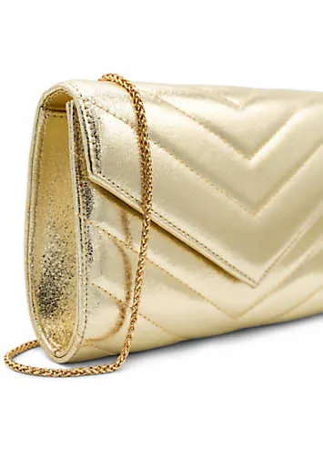 Paradox London Champagne Metallic ’Dextra’ Quilted Clutch Bag | Grattan