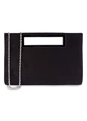 Paradox London Delma Black Microsuede Metal Handle Clutch Bag | Kaleidoscope