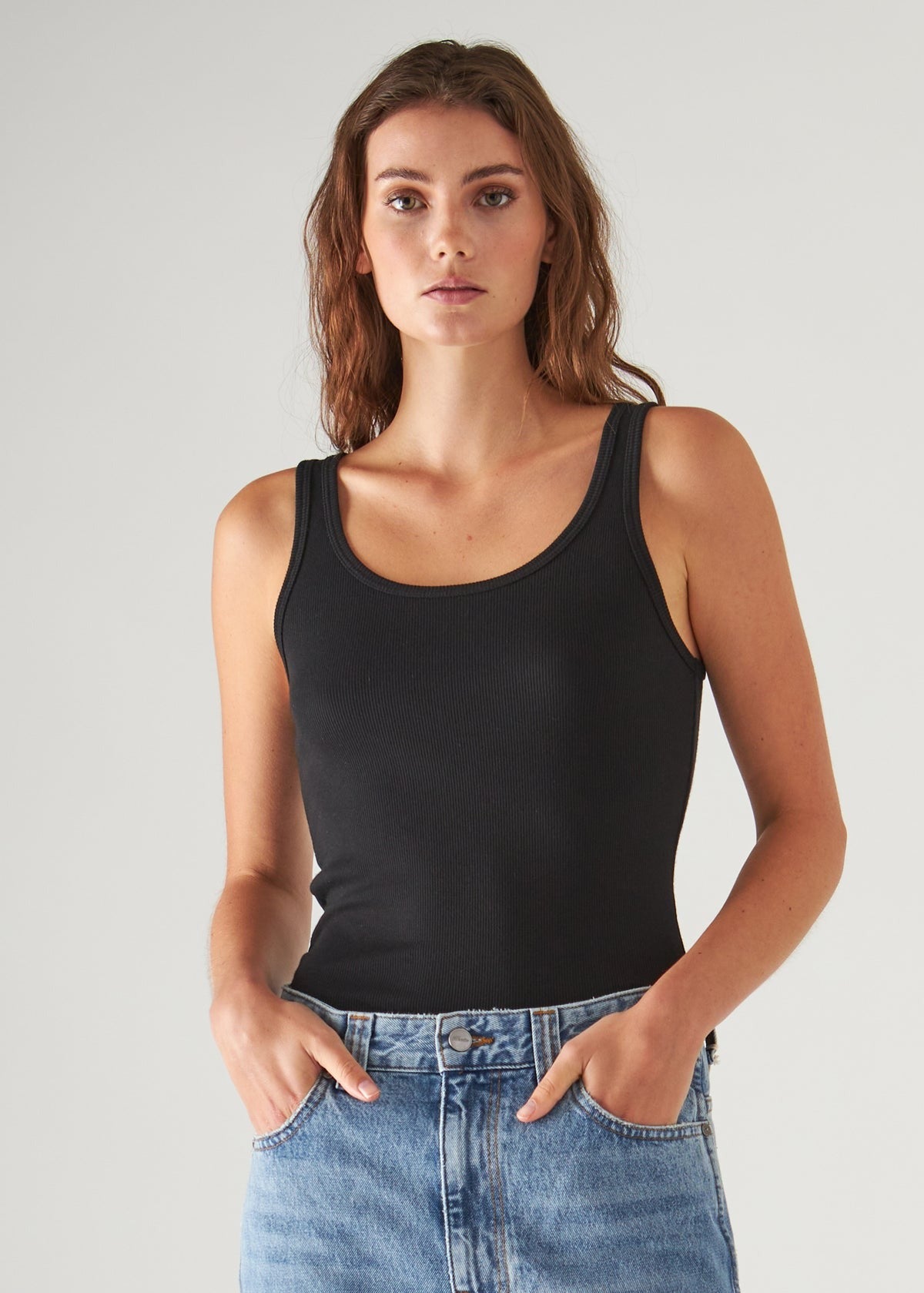 Patrick Assaraf Scoop Neck Rib Tank Black