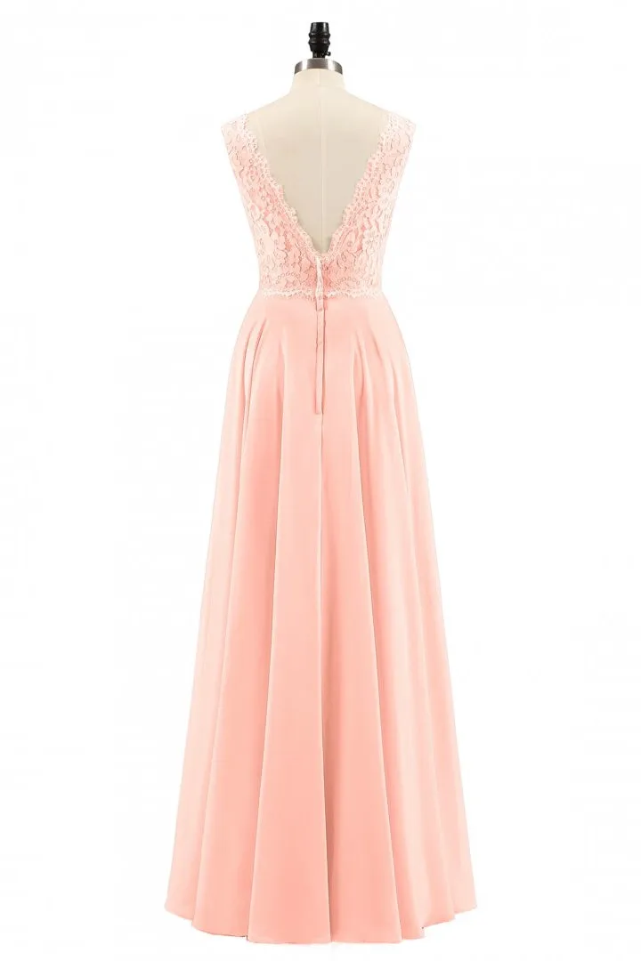 Pearl Pink Backless A-Line Long Bridesmaid Dress