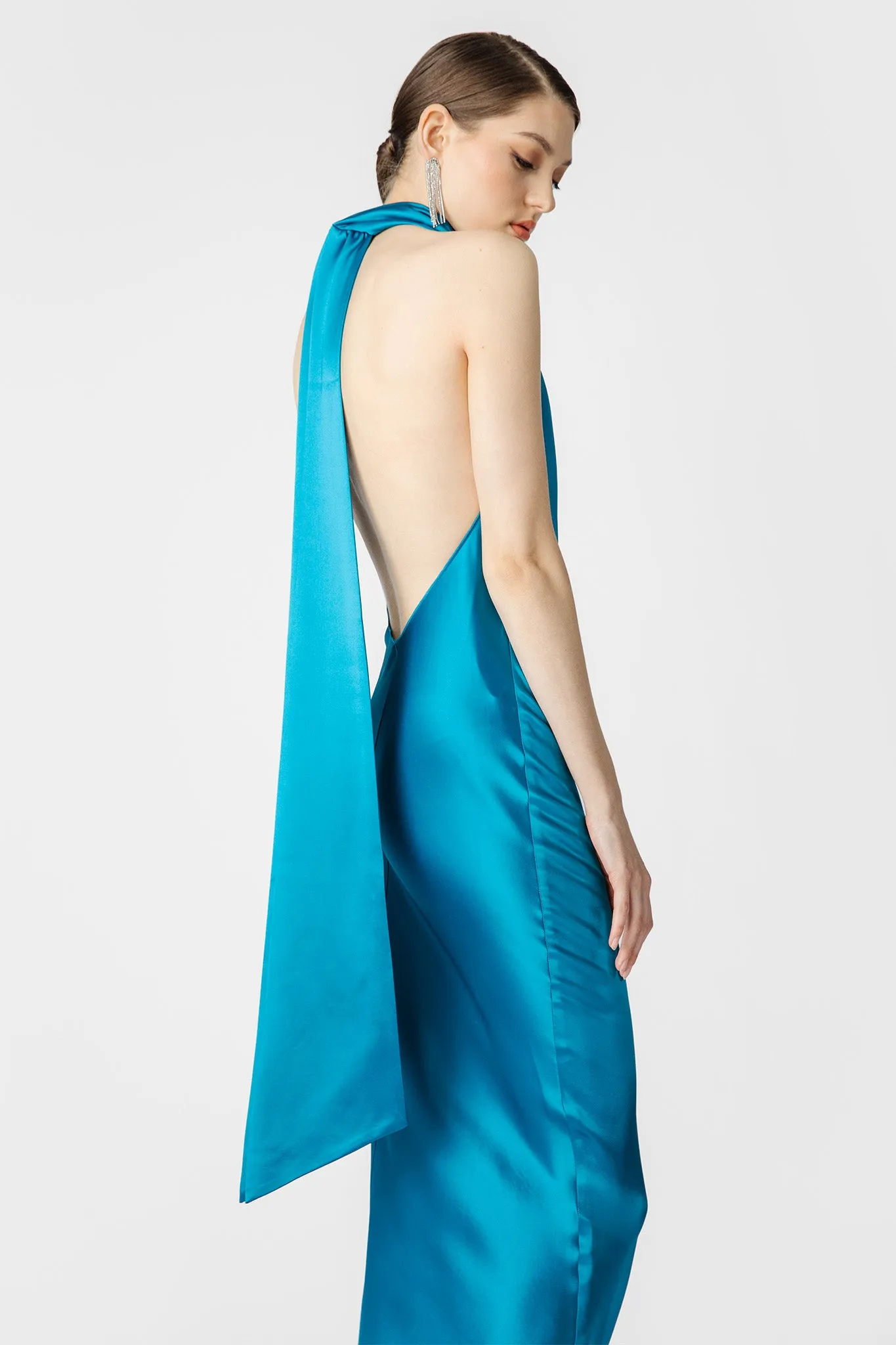 Penella Backless Satin Midi Dress