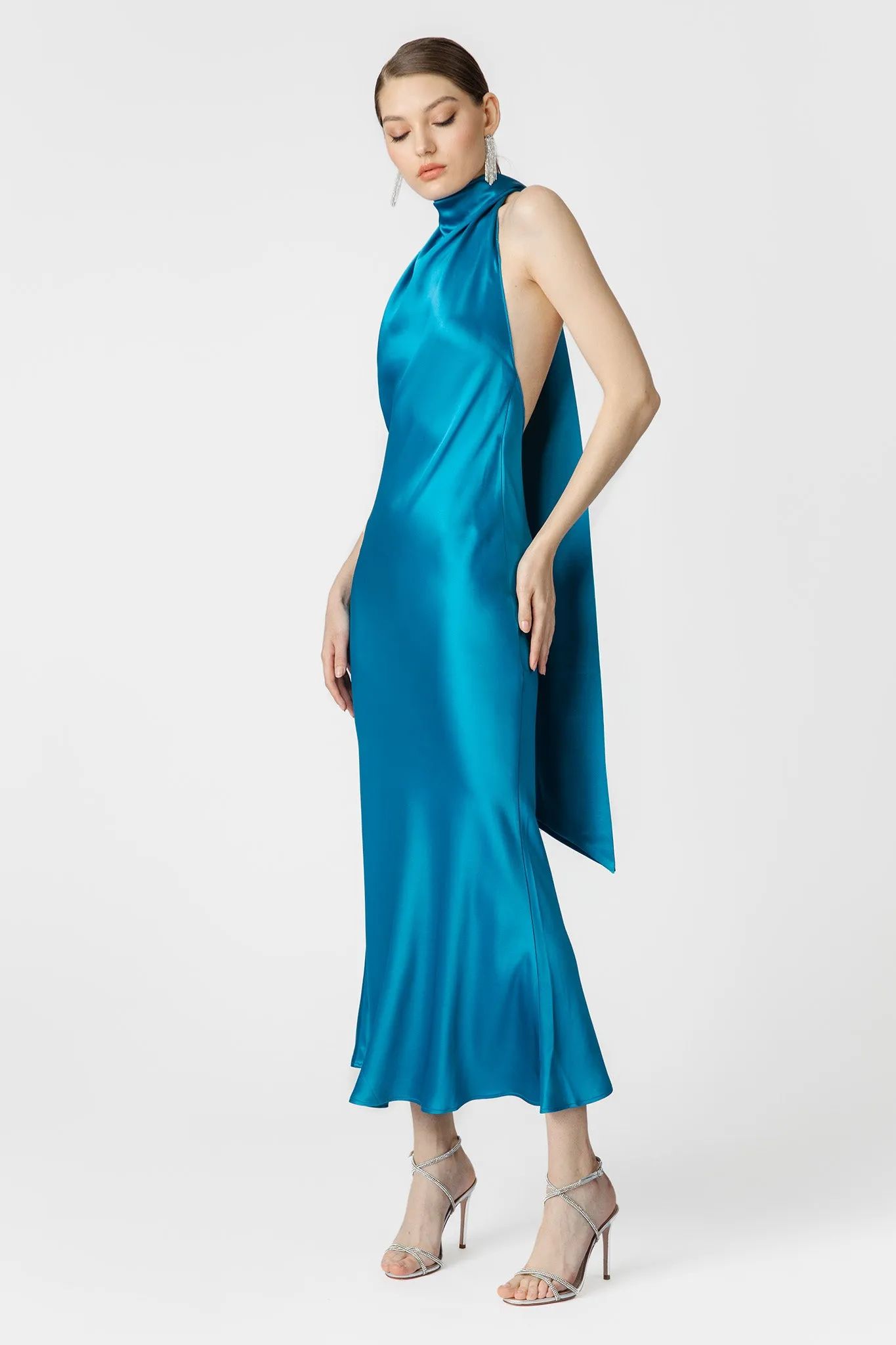 Penella Backless Satin Midi Dress